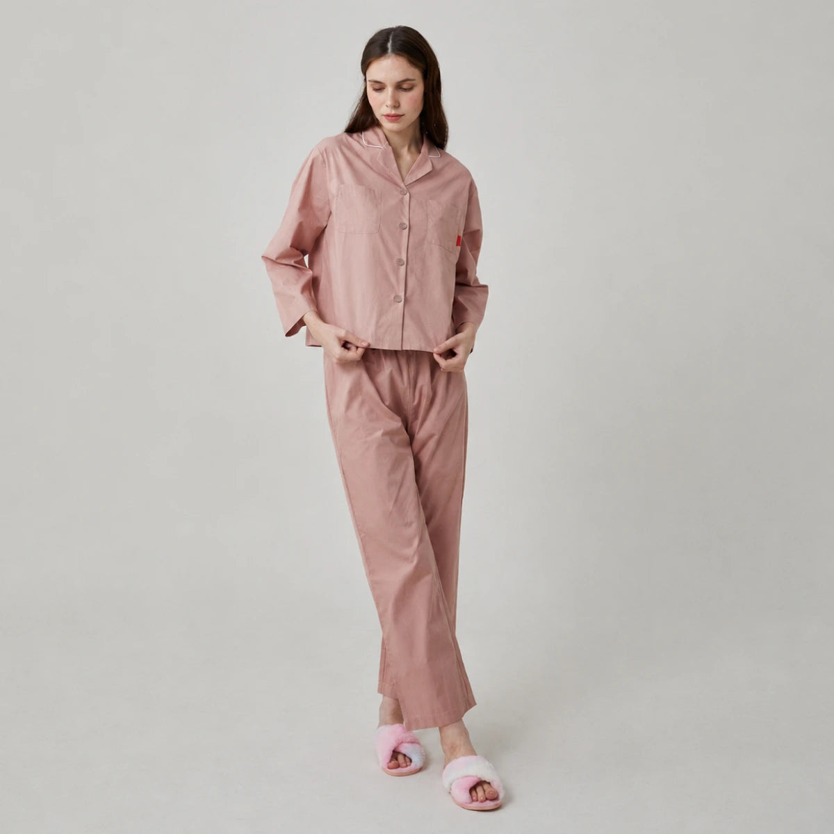 nareun Basic Long-Sleeve Pajama Set (Pink / FREE)