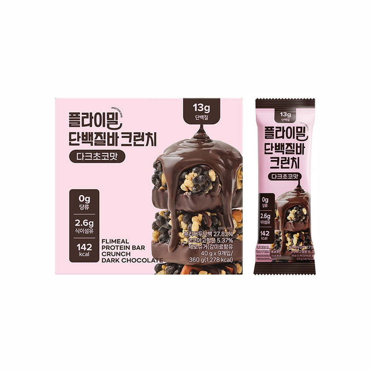 Flimeal Protein Crunch Bar Dark Chocolate Flavor 360g (40g*9ea) 1Pack