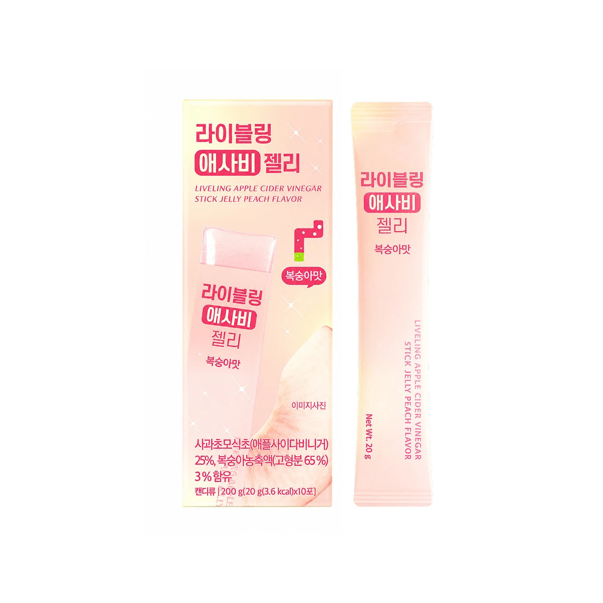 Liveling Apple Cider Vinegar Jelly Stick Peach (20 g × 10 pcs)