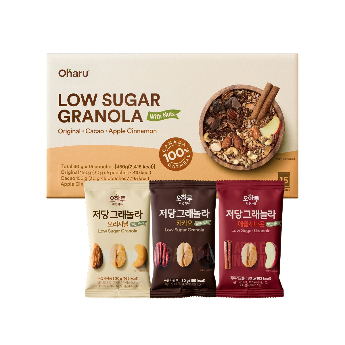 Oharu Low Sugar Granola Pouch (1 Box, 15 Packs)
