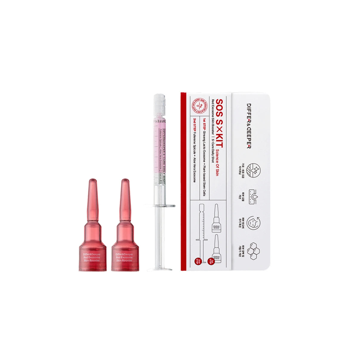 DIFFER&DEEPER S.O.S S Kit – S-Cure Daily Shot (2.5ml x 1ea) + Red Exosome Skin Booster (2ml x 2ea)