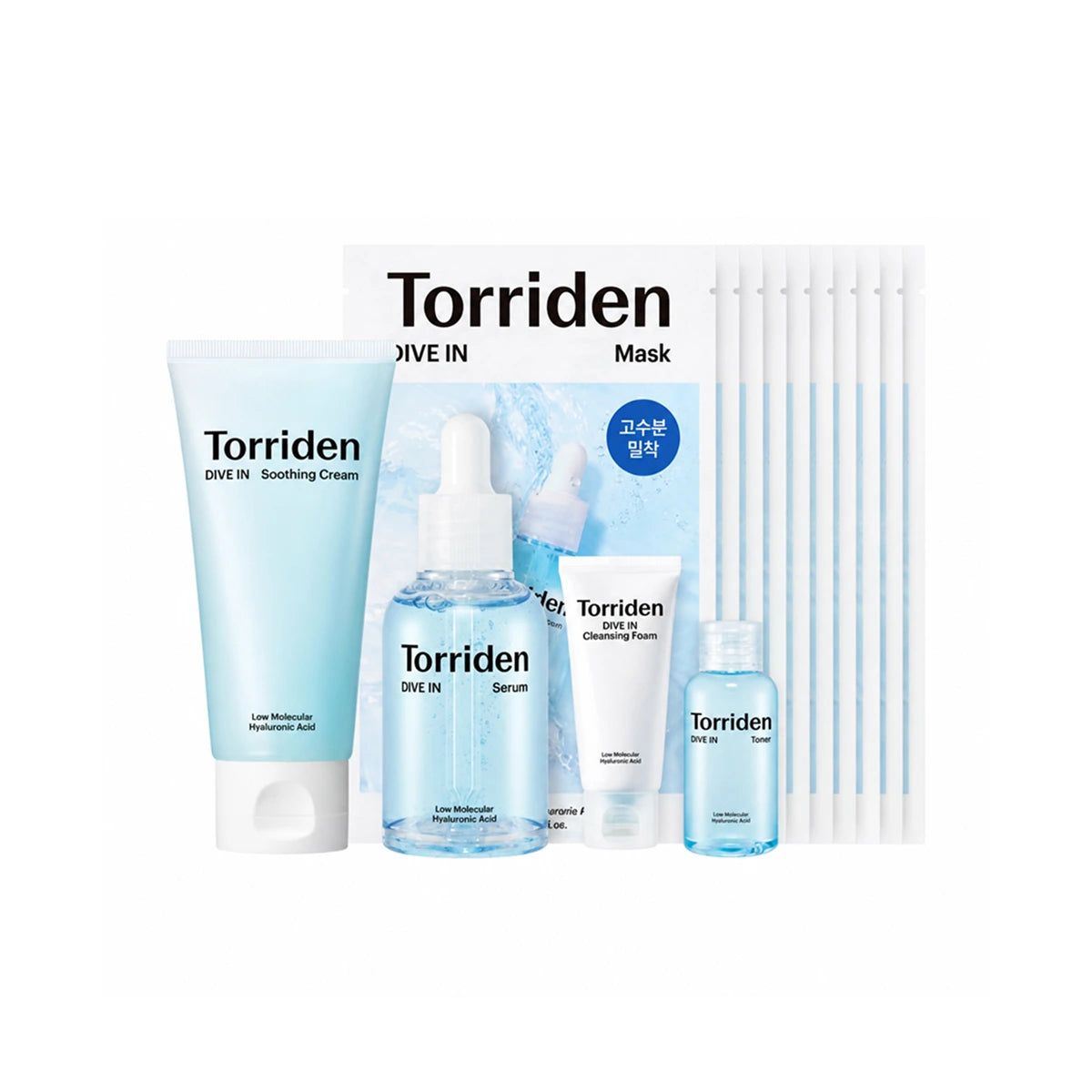 Torriden DIVE-IN Low Molecular Hyaluronic Acid Mask Set (10 Masks + Soothing Cream 100ml + Serum 70ml)