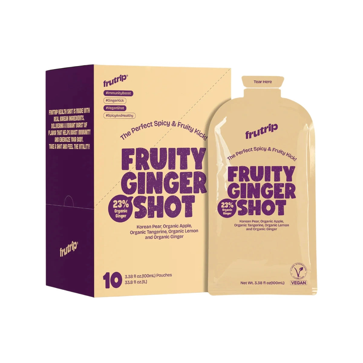 FRUTRIP Vegan Vitamin C Fruity Ginger Shot- Cocktail mixer for wine lovers (100ml X 10 pouches/box)