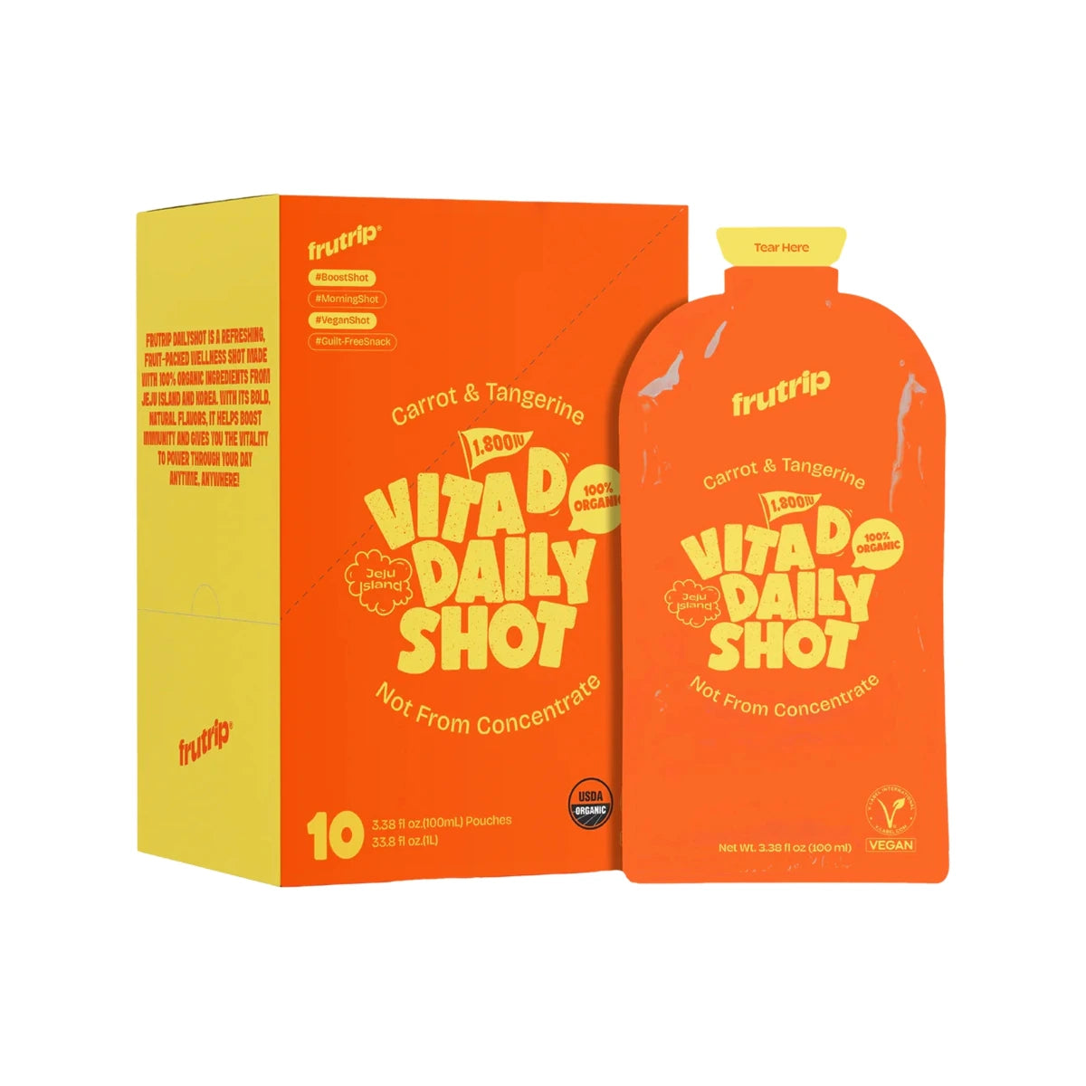 FRUTRIP Vegan Vita-D Daily Shot
- Carrot and Tangerine
(100ml X 10pouches /box)