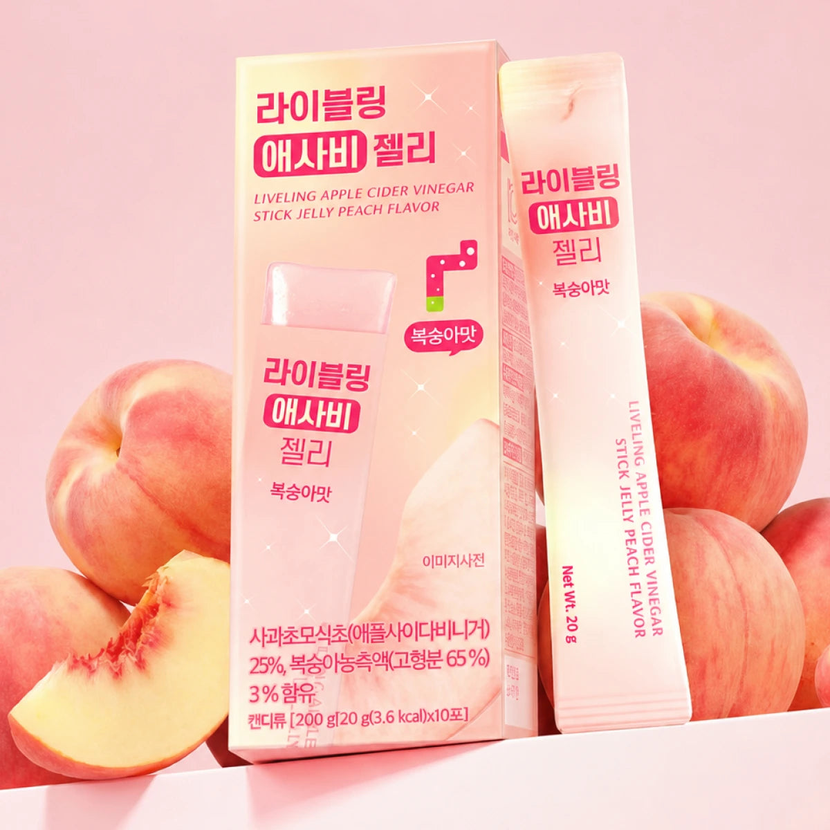 Liveling Apple Cider Vinegar Jelly Stick Peach (20 g × 10 pcs)