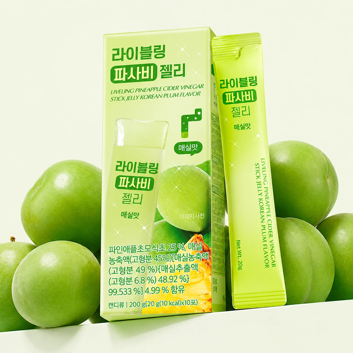 Liveling Pineapple Cider Vinegar Jelly Stick Plum (20 g × 10 pcs)