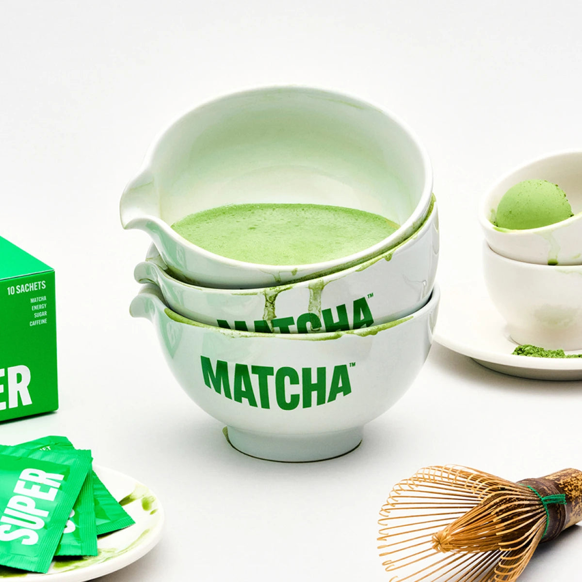 Super Matcha Ceremony Set (Pure Pocket (2g × 10ea), Bamboo whisk (17g, 1ea), teacup (300g, 1ea))