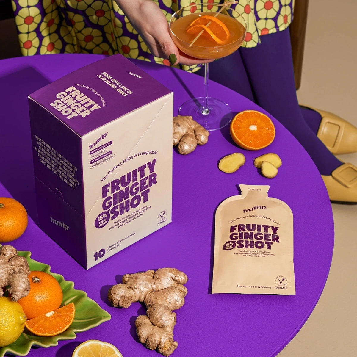 FRUTRIP Vegan Vitamin C Fruity Ginger Shot- Cocktail mixer for wine lovers (100ml X 10 pouches/box)