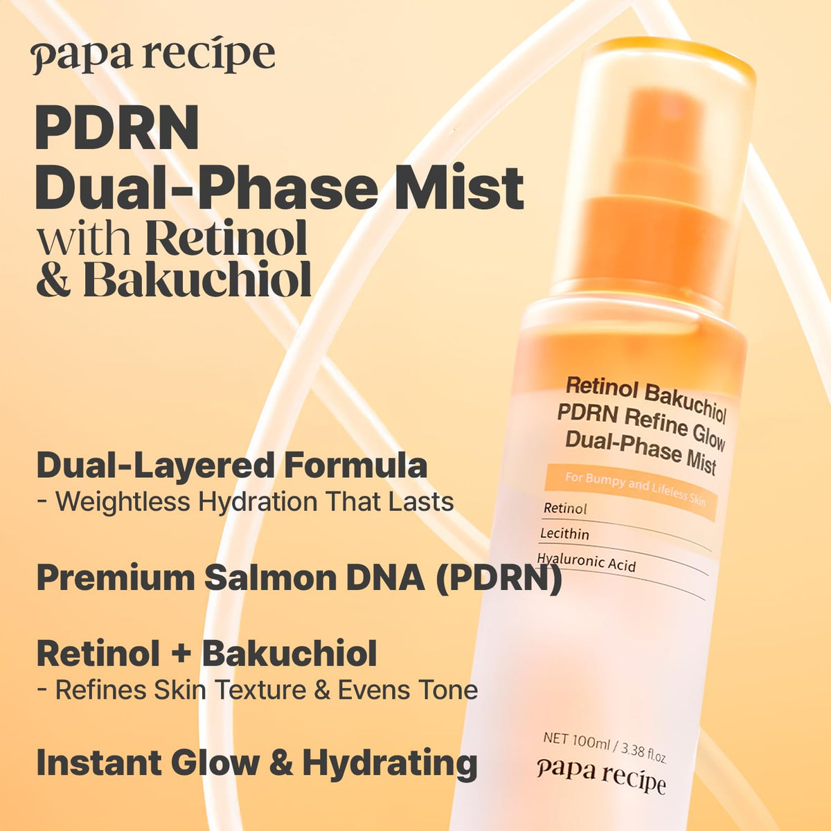 Papa Recipe Retinol Bakuchiol PDRN Refine Glow Dual Phase Mist 100 ml
