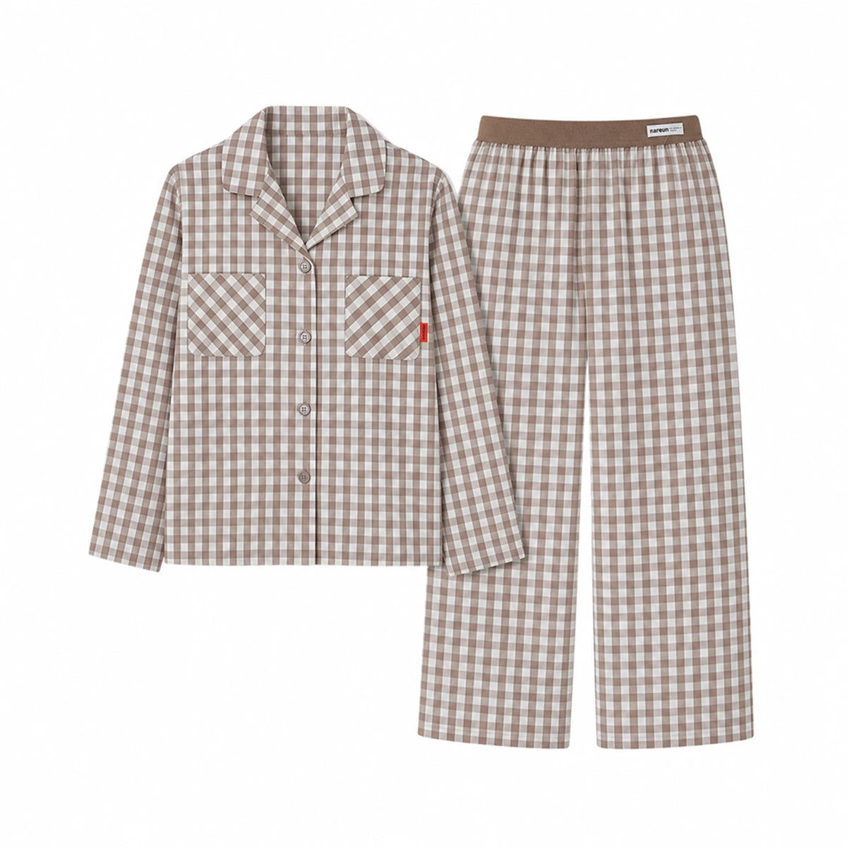 nareun Basic Long-Sleeve Pajama Set (Brown Check / FREE)
