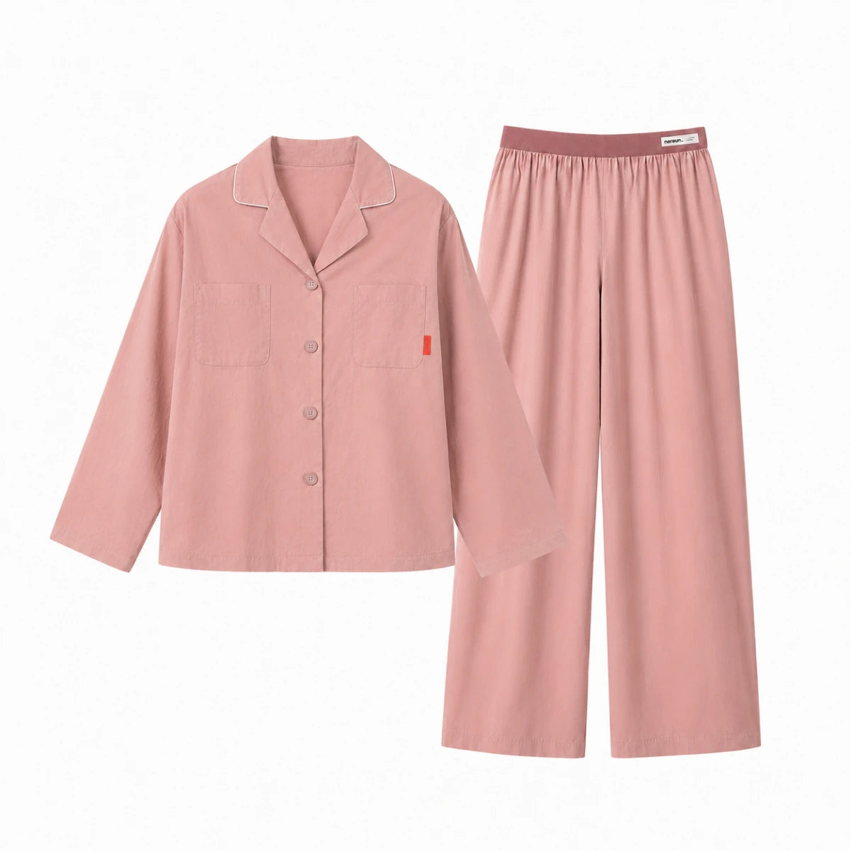 nareun Basic Long-Sleeve Pajama Set (Pink / Plus Size)