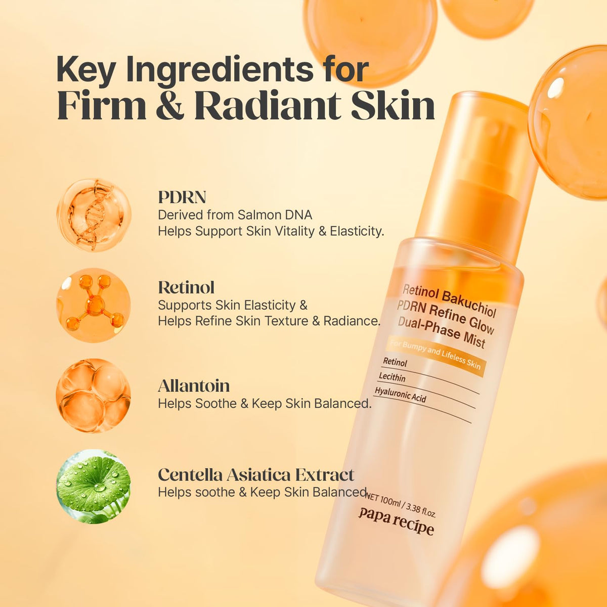 Papa Recipe Retinol Bakuchiol PDRN Refine Glow Dual Phase Mist 100 ml