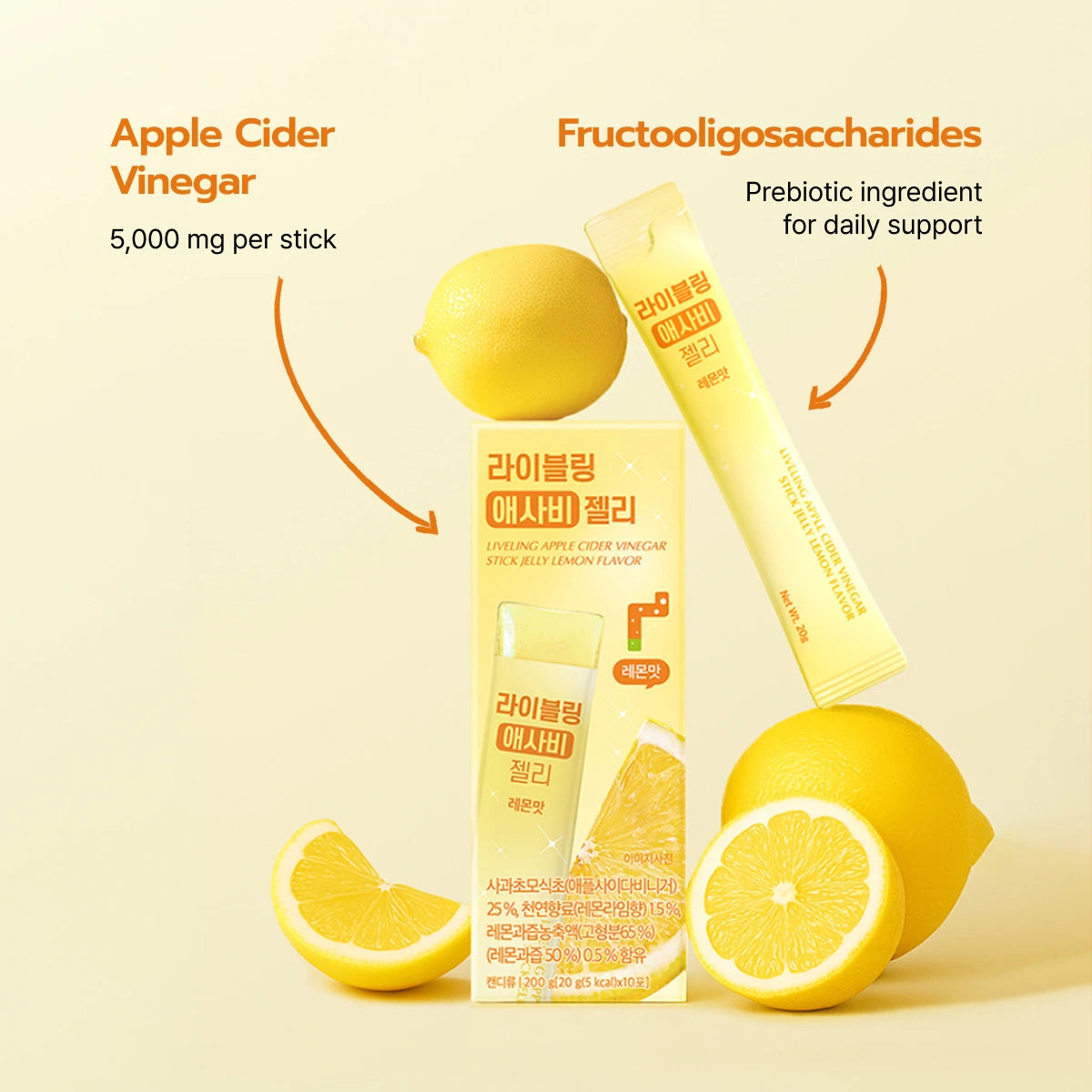 Liveling Apple Cider Vinegar Jelly Stick Lemon (20 g × 10 pcs)