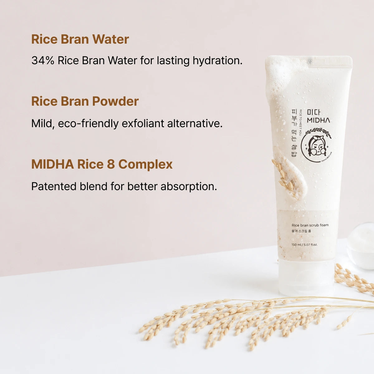 MIDHA Rice Bran Scrub Foam 150ml