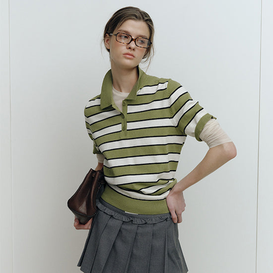 Celebshop Edition Cotton Stripe Collar Knit 3 pcs SET