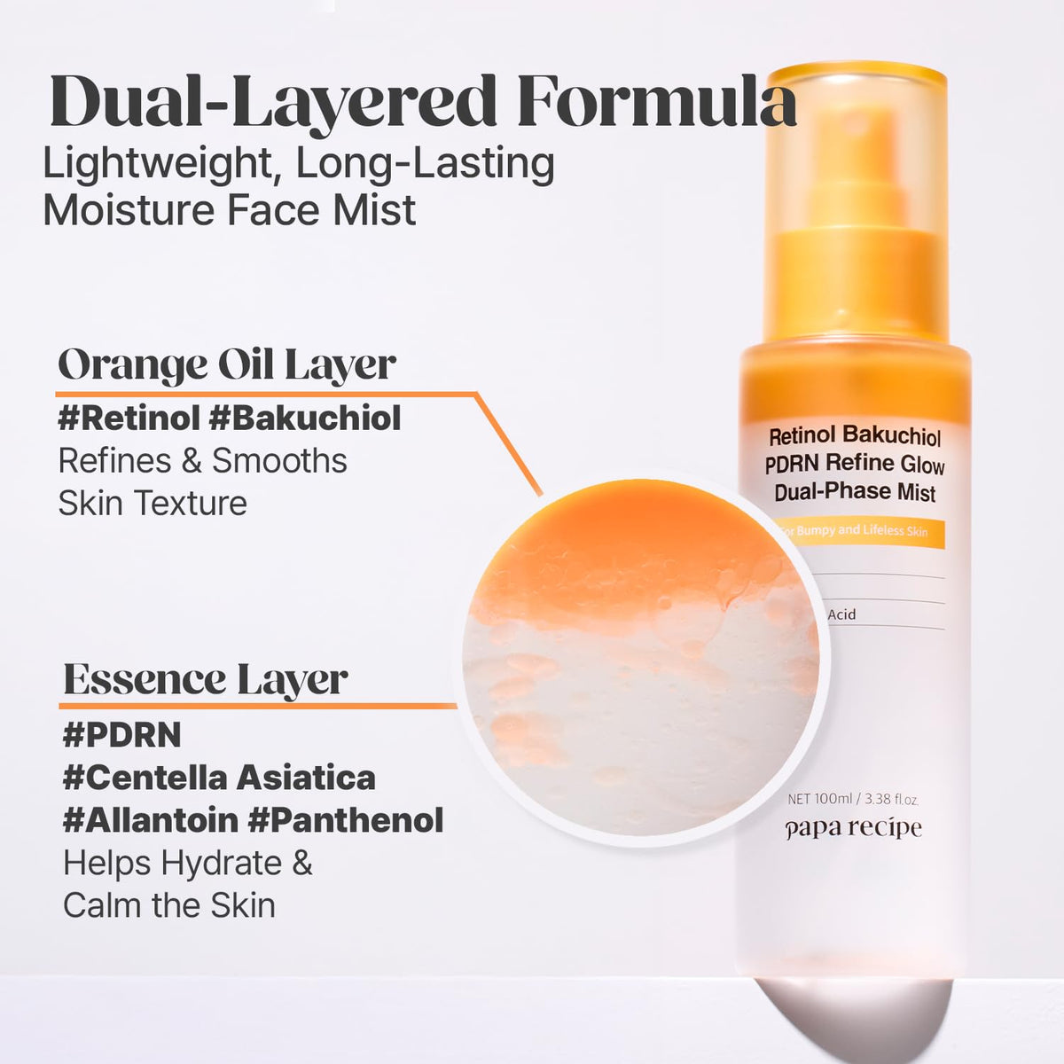 Papa Recipe Retinol Bakuchiol PDRN Refine Glow Dual Phase Mist 100 ml