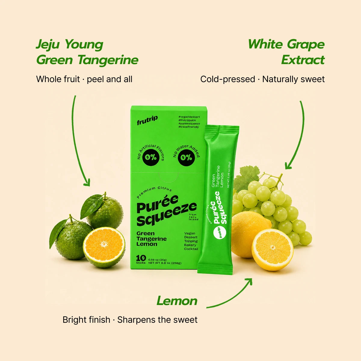 FRUTRIP Vegan Purée Squeeze Young Green Tangerine and Lemon (20g X 15 sticks/box)