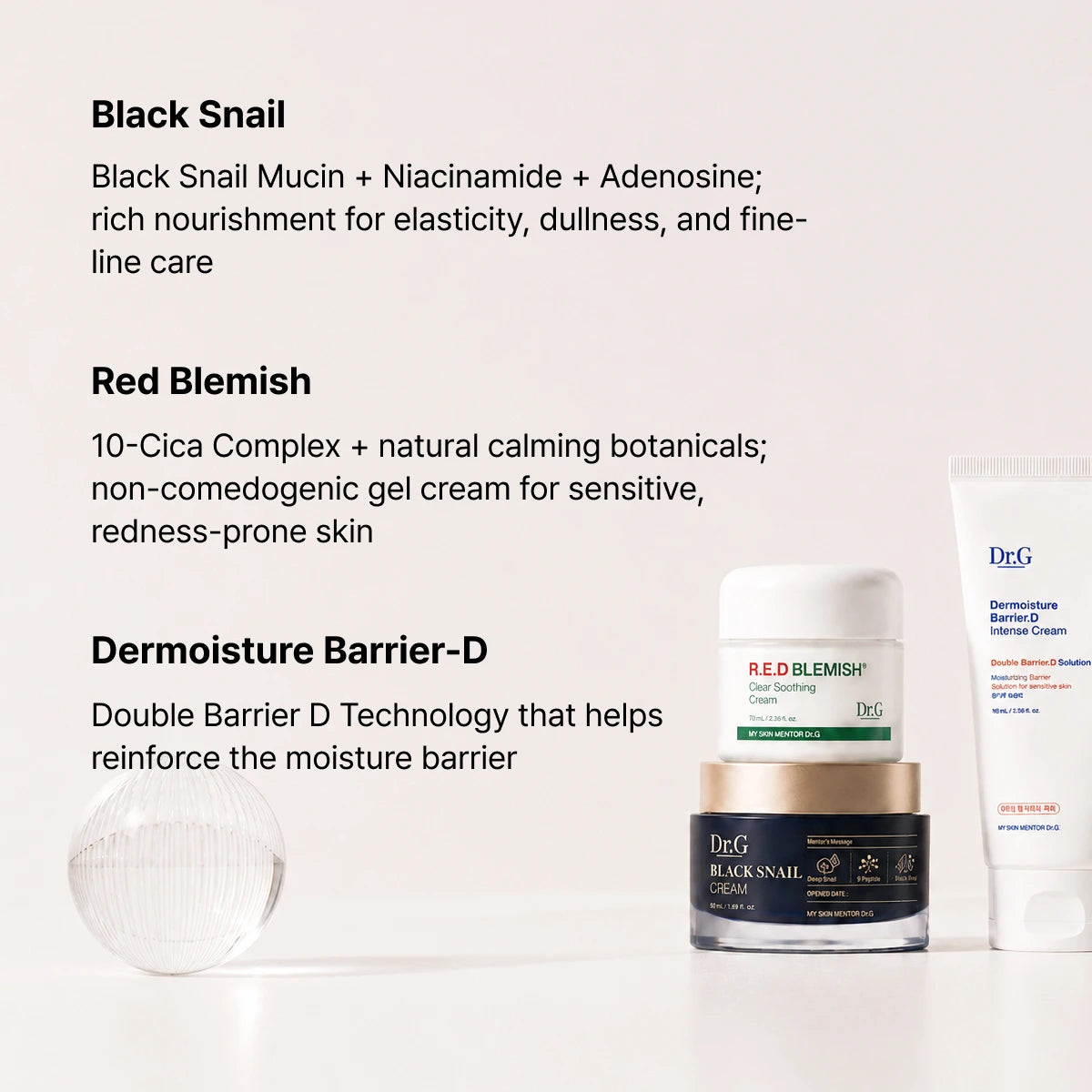 Dr.G Best Cream Set (Black Snail + Red Blemish Cream + Barrier D Cream)