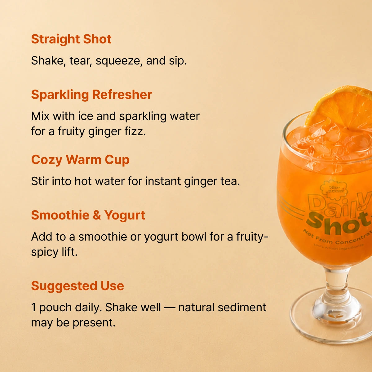 FRUTRIP Vegan Vitamin C Fruity Ginger Shot- Cocktail mixer for wine lovers (100ml X 10 pouches/box)