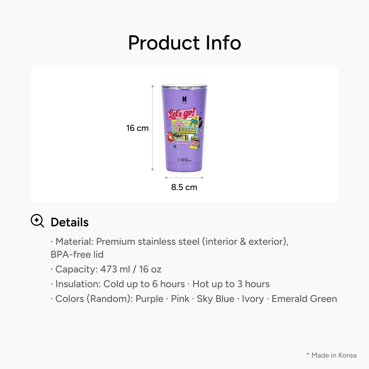BBNE BTS Dynamite Water Bottle (Random Color)
