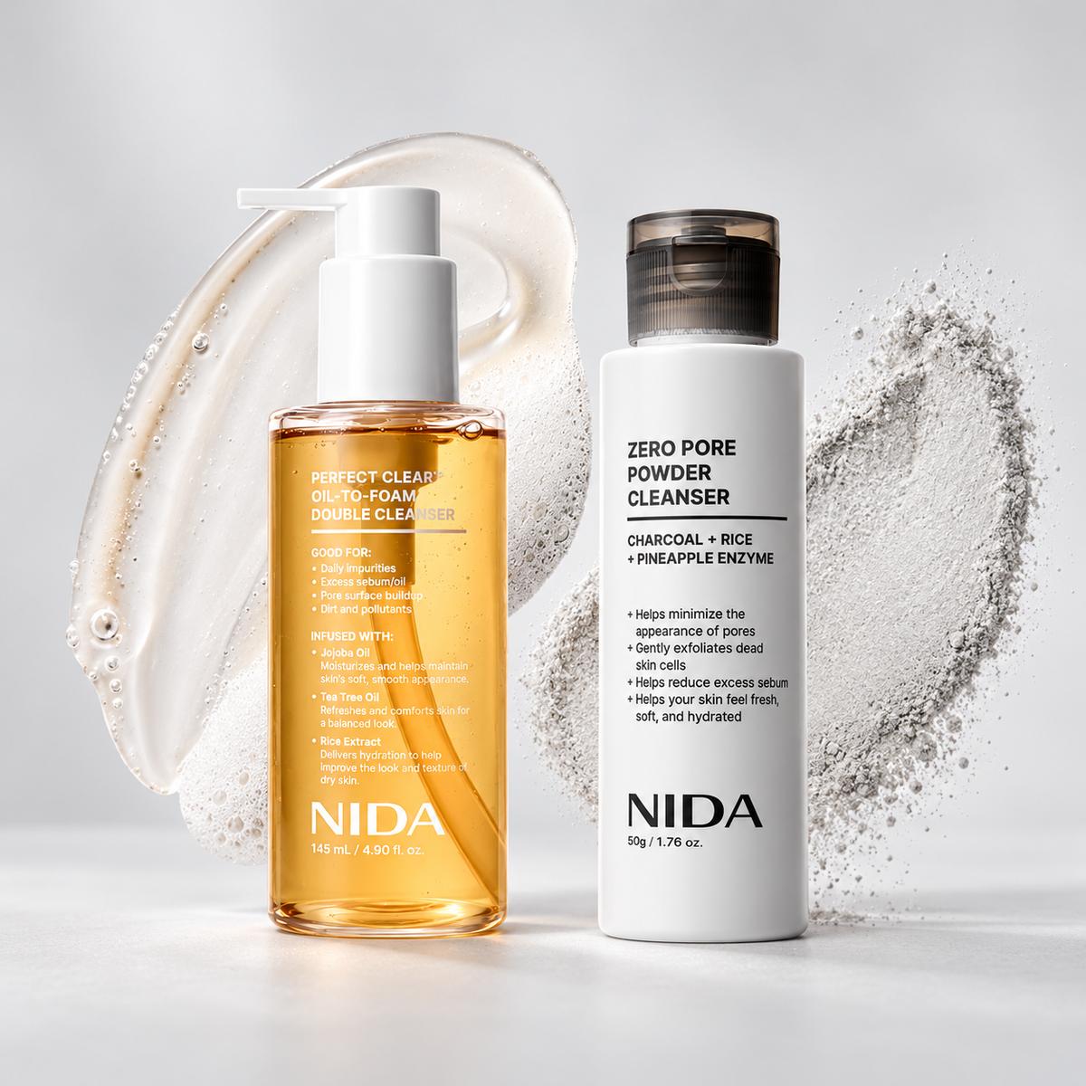 NIDA Double Cleanse Essentials Duo (Perfect Clear™ Oil-to-Foam Double Cleanser+Zero Pore Powder Cleanser)