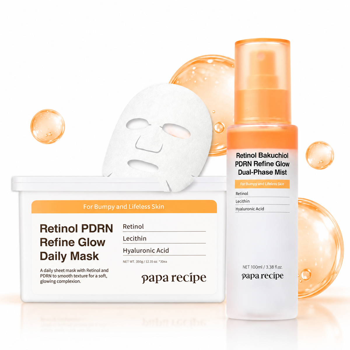 Papa Recipe Retinol PDRN Glow Duo (Retinol PDRN Refine Glow Daily Mask 30 Sheets+Retinol Bakuchiol PDRN Refine Glow Dual Phase Mist 100 ml)