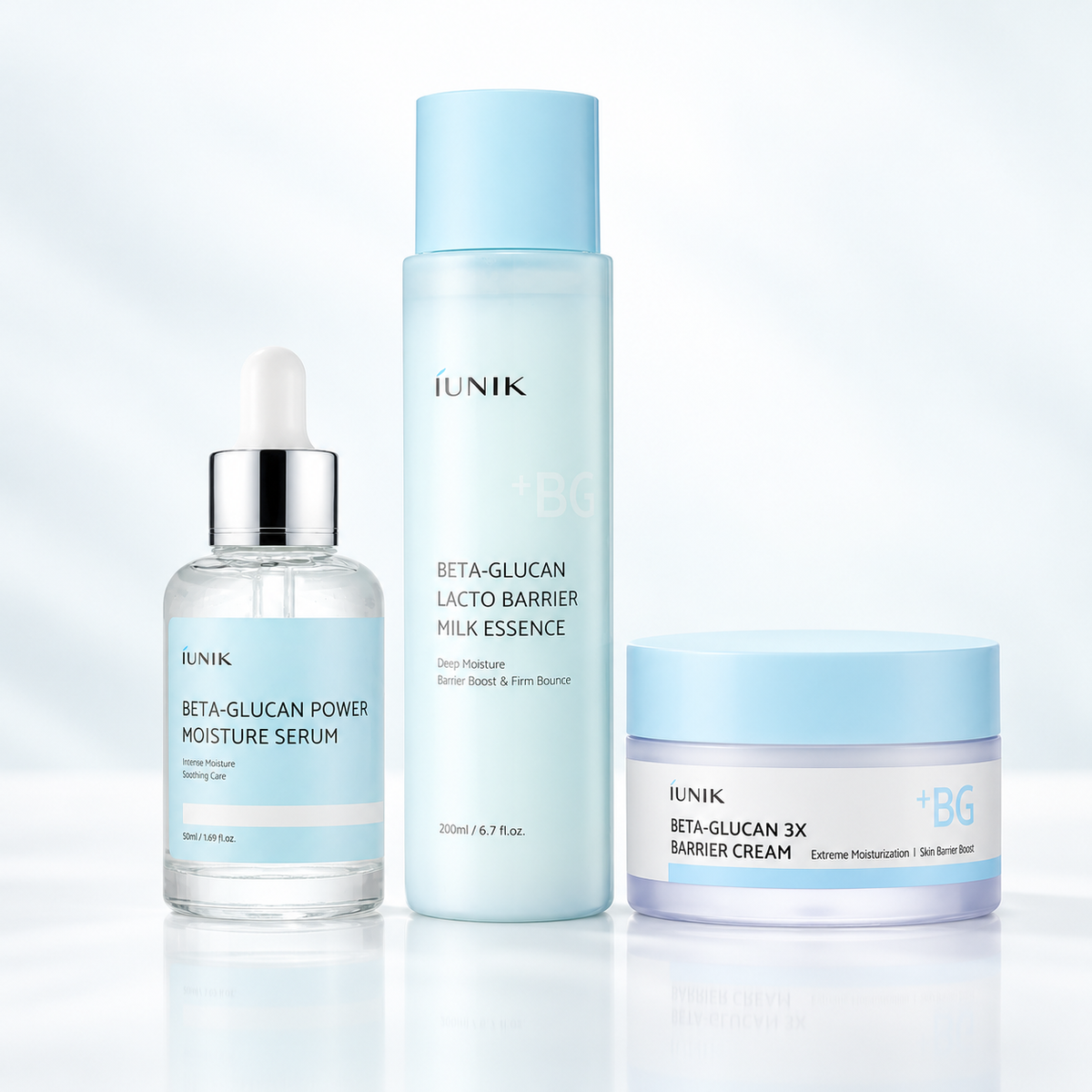 iUNIK Beta Glucan Barrier Rescue Trio (Beta Glucan Lacto Barrier Milk Essence+Beta Glucan Power Moisture Serum+Beta Glucan 3X Barrier Cream)