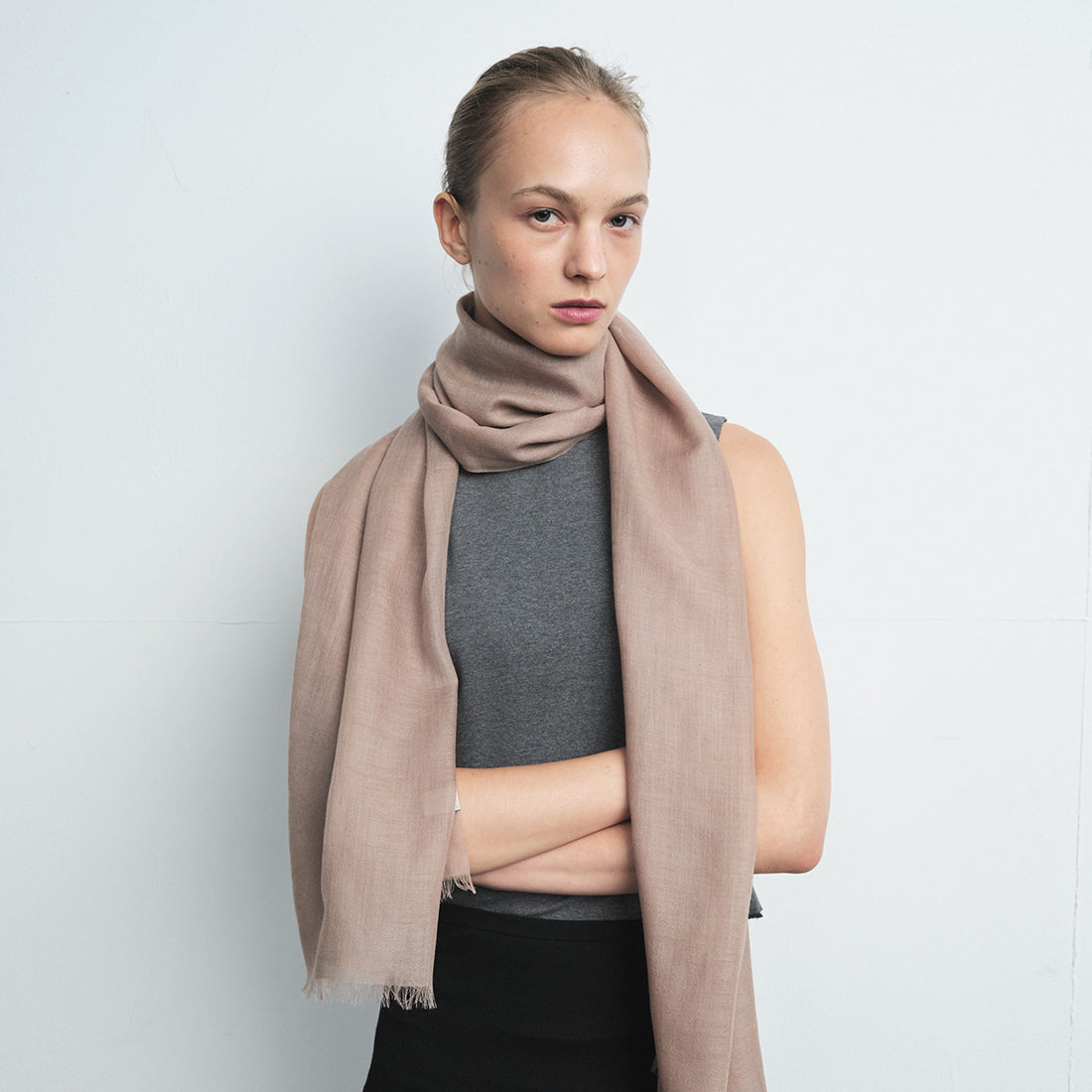 Celebshop Edition Pure Cashmere See-through Scarf Deep Grey Free