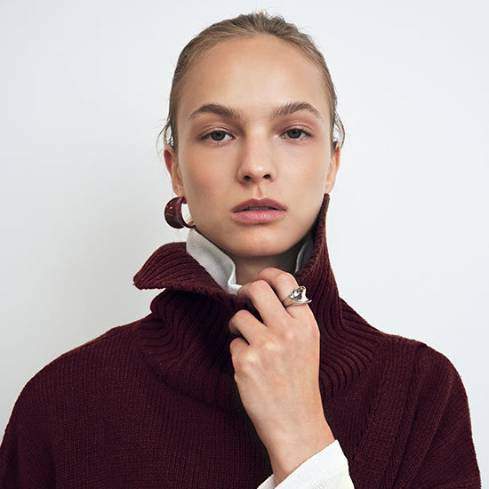 Celebshop Edition Slanted Slit Turtle neck Knit