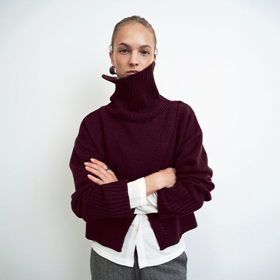 Celebshop Edition Slanted Slit Turtle neck Knit