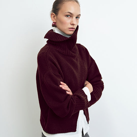Celebshop Edition Slanted Slit Turtle neck Knit