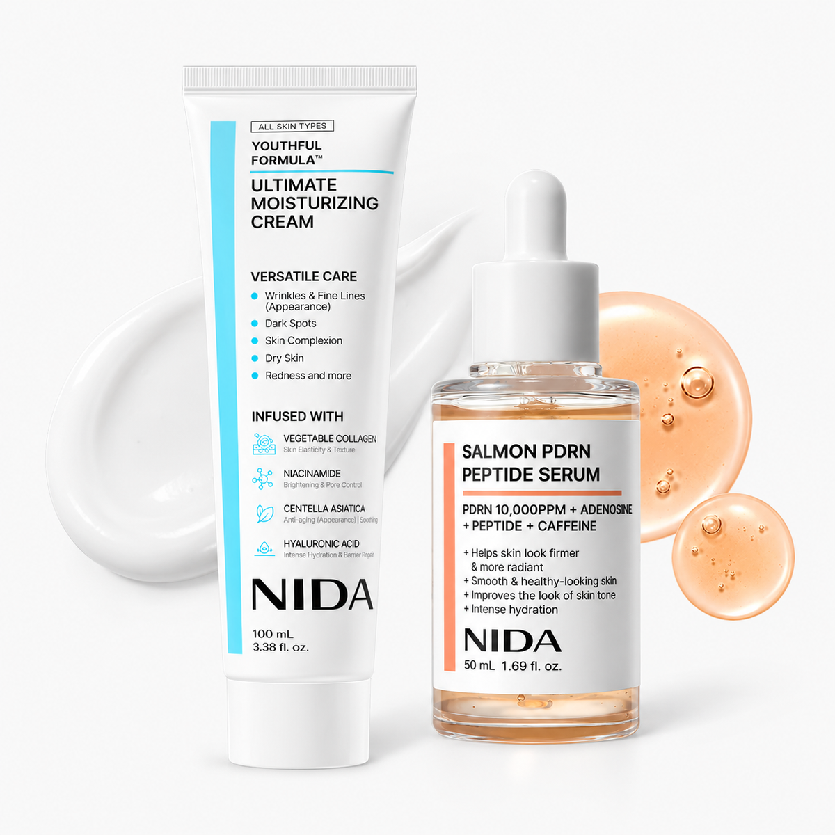 NIDA Salmon PDRN Hydration Duo (Salmon PDRN Peptide Serum+Youthful Formula Ultimate Moisturizing Cream)
