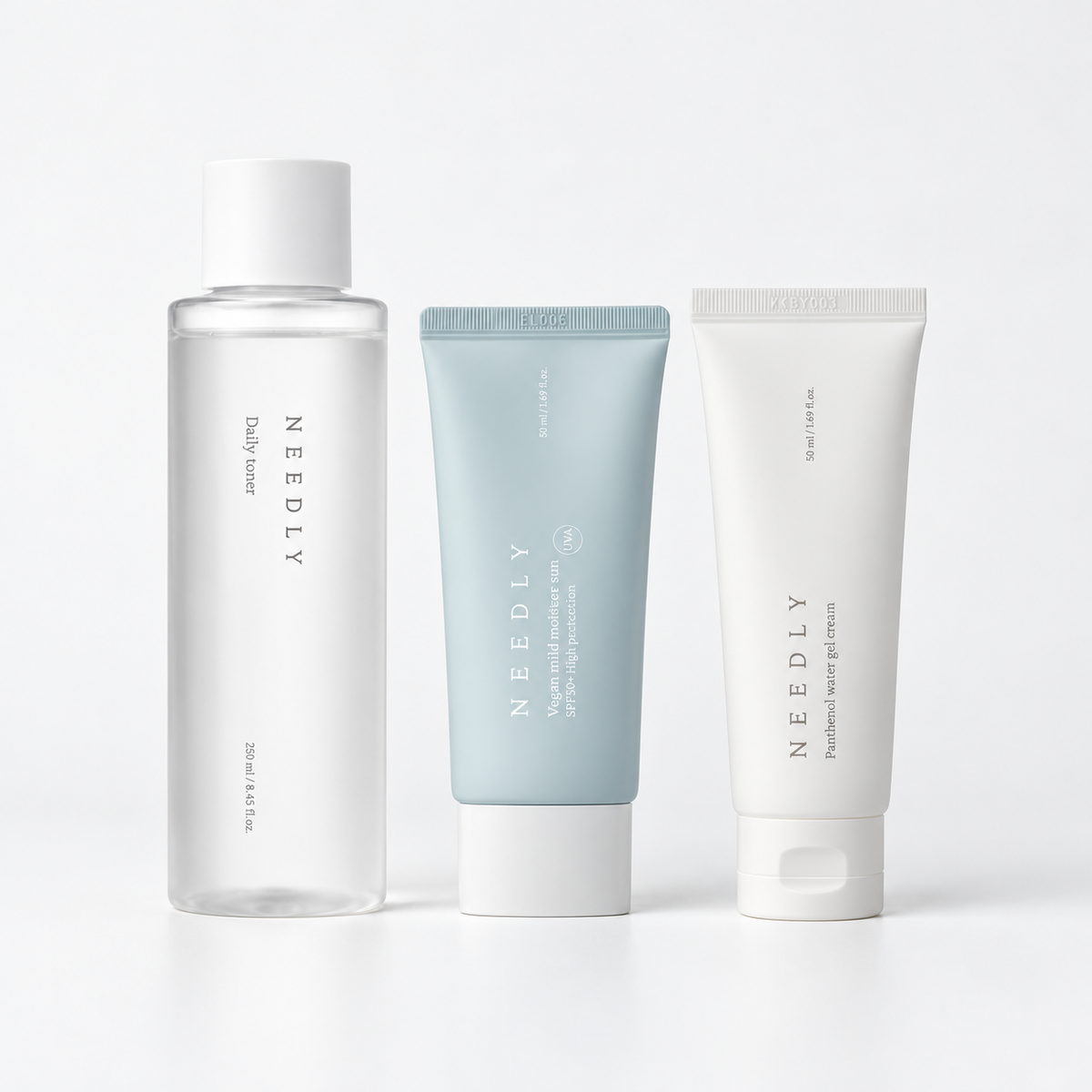 NEEDLY Calm Hydration Trio (Daily Toner+Panthenol Water Gel Cream+Vegan Sun Moisture)