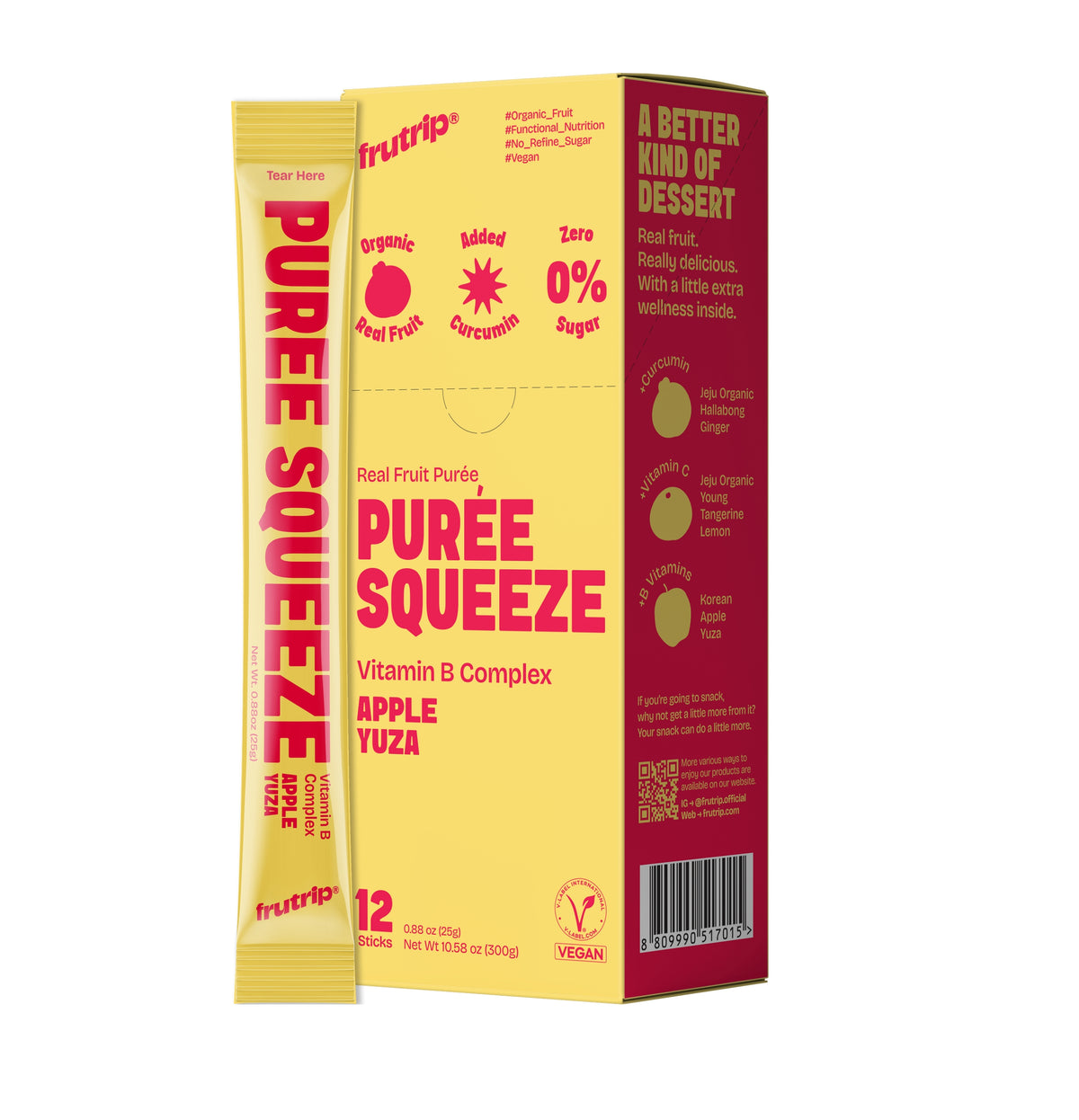 FRUTRIP Vegan Purée Squeeze - Apple and Yuja (25g X 12sticks /box)
