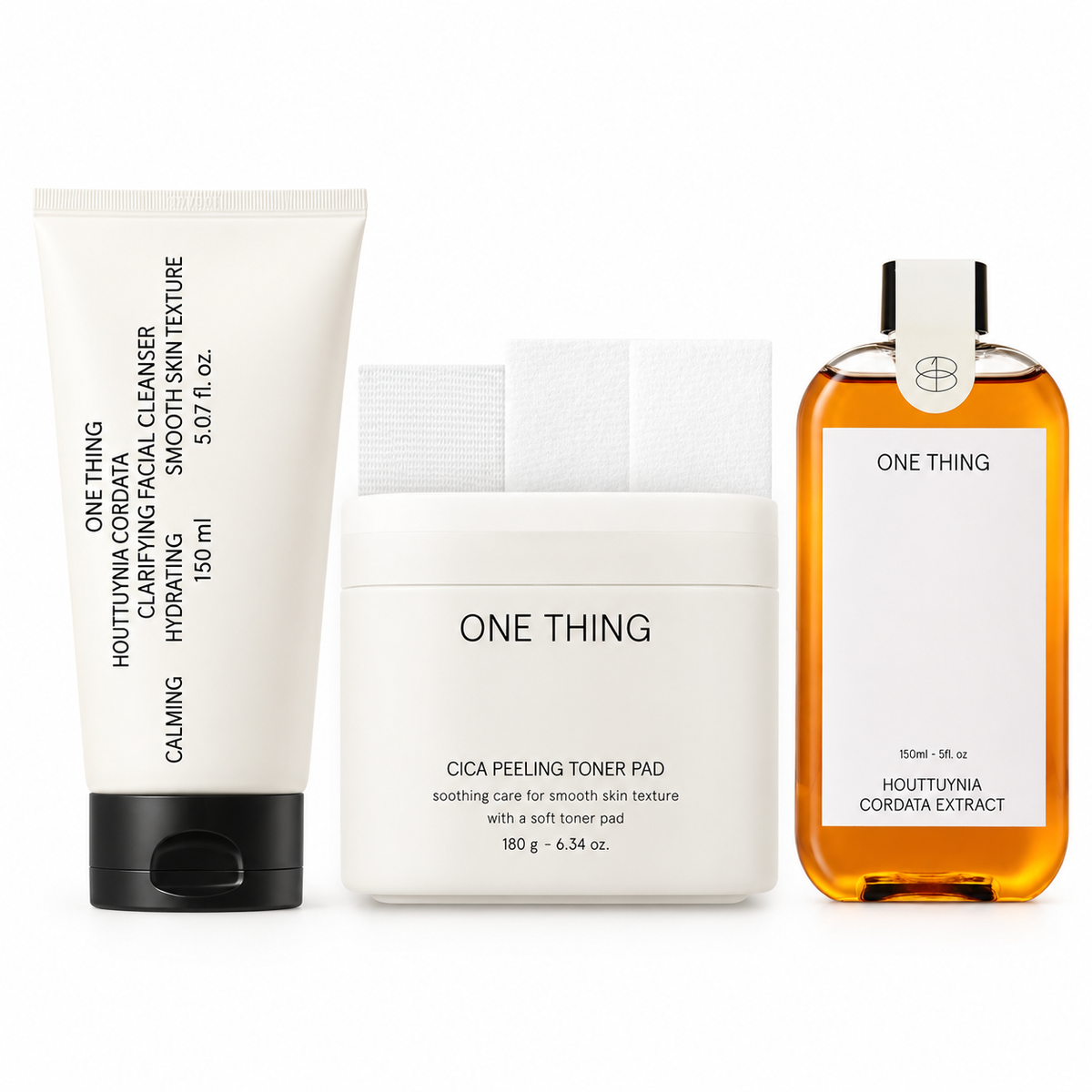 ONE THING Heartleaf Pore Reset Trio (Houttuynia Cordata Clarifying Facial Cleanser+Houttuynia Cordata Extract 150ml+Cica Peeling Toner Pad)