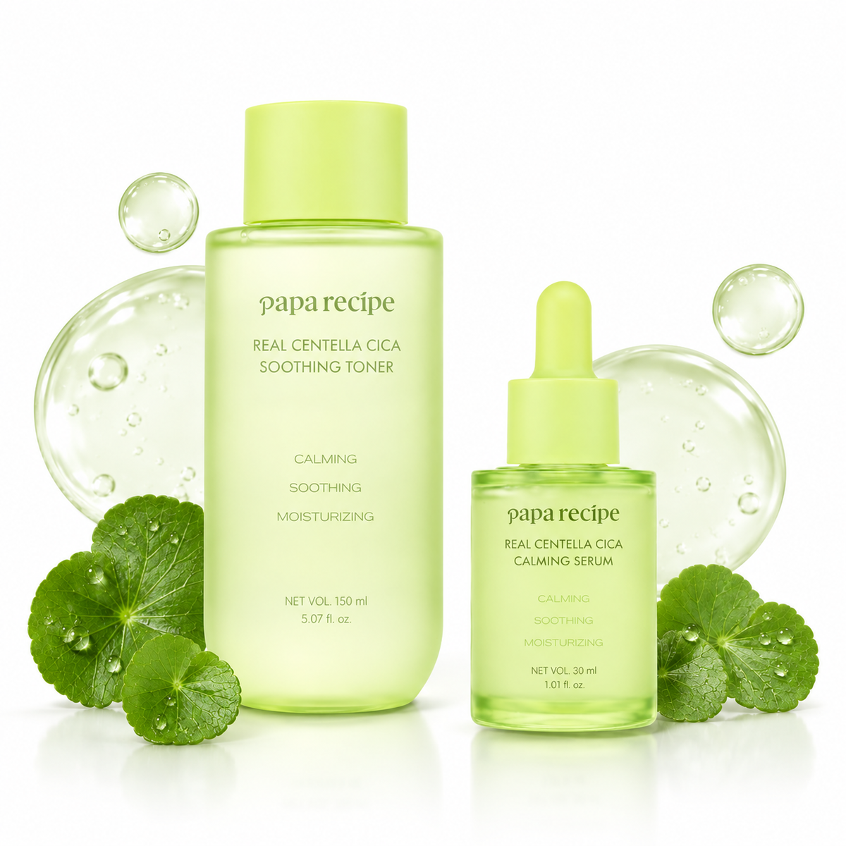 Papa Recipe 積雪草舒緩基礎雙件套組（Real Centella Cica 積雪草舒緩化妝水 150 ml + Real Centella Cica 積雪草舒緩精華 30 ml）