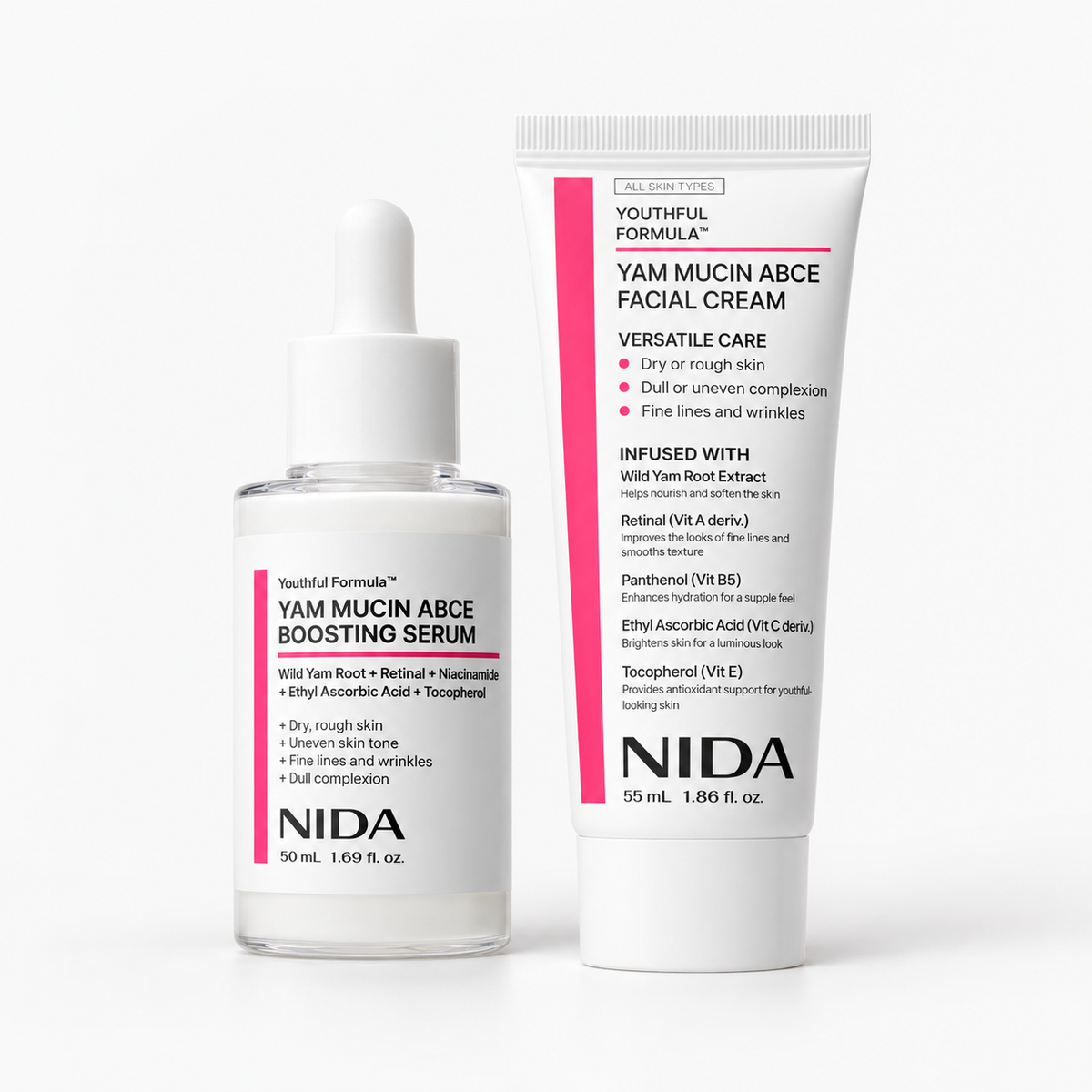 NIDA Yam Mucin Youth Glow Duo (Youthful Formula Yam Mucin ABCE Boosting Serum+Youthful Formula Yam Mucin ABCE Facial Cream)