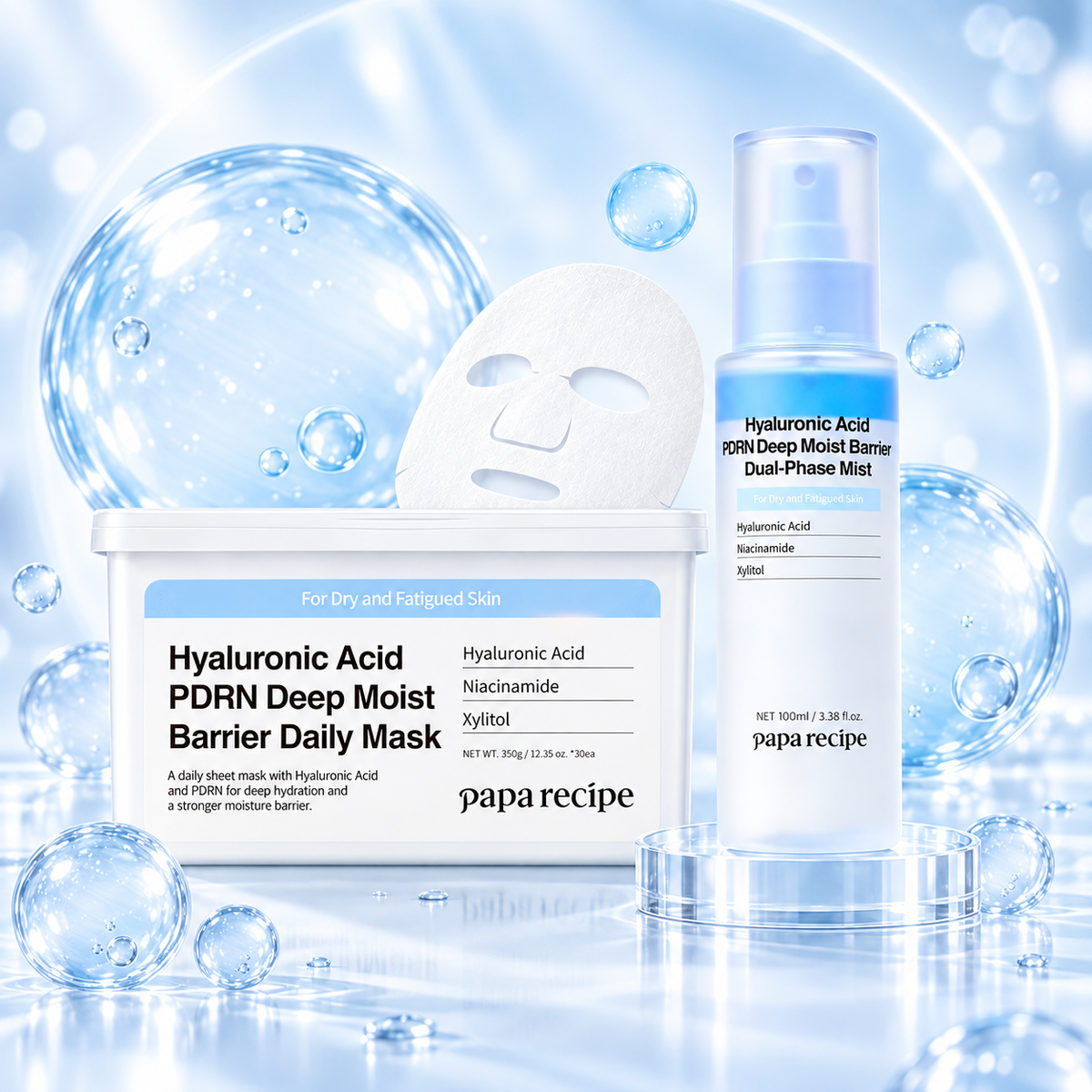 Papa Recipe PDRN Deep Hydration Duo (Hyaluronic Acid PDRN Deep Moist Barrier Daily Mask 30 Sheets+Hyaluronic Acid PDRN Deep Moist Barrier Dual Phase Mist 100 ml)