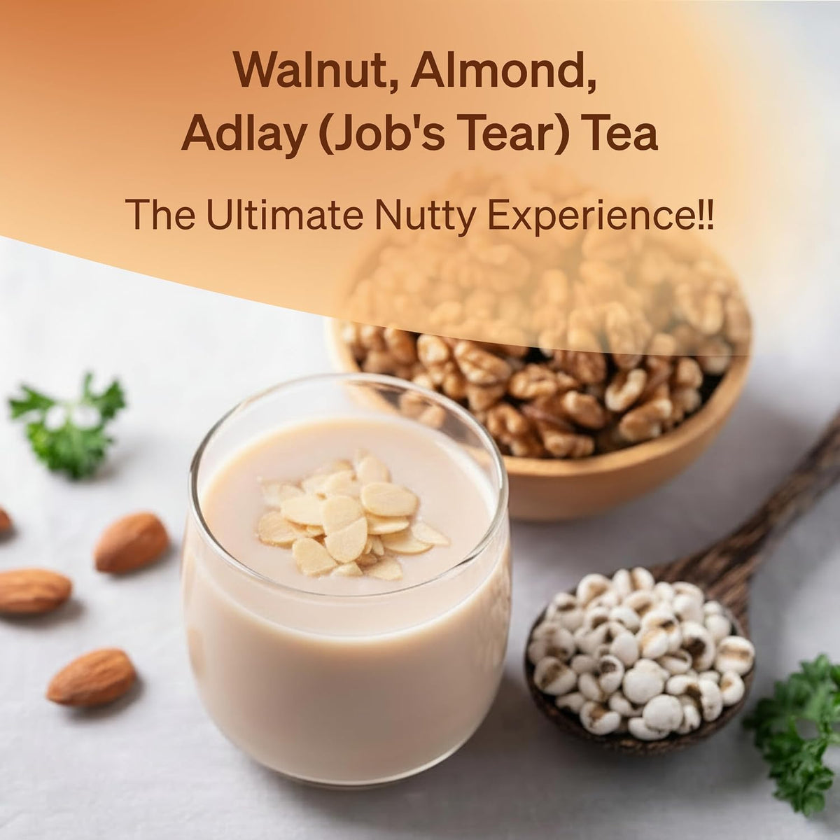 Damtuh Walnut Almond Adlay Tea (18g x 15 Sticks) Korean Yulmu Cha (Job’s Tears) Roasted Grain & Nut Latte-Style Powder with Crunchy Nut Bits, Caffeine-Free