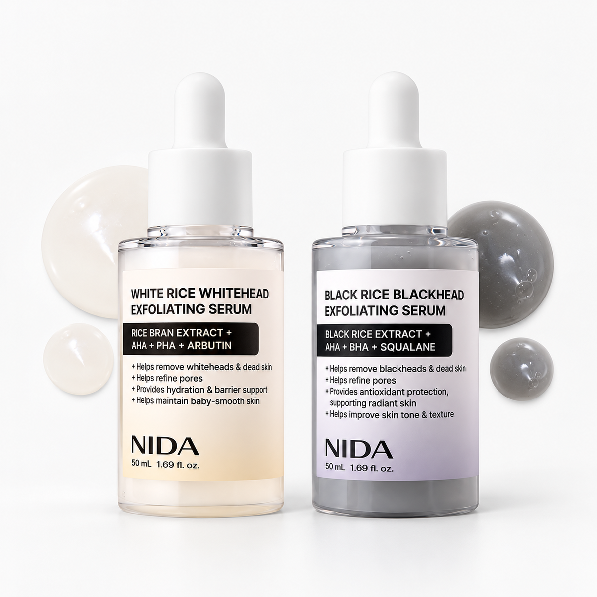 NIDA Rice Pore Refining Duo (White Rice Whitehead Exfoliating Serum+Black Rice Blackhead Exfoliating Serum)