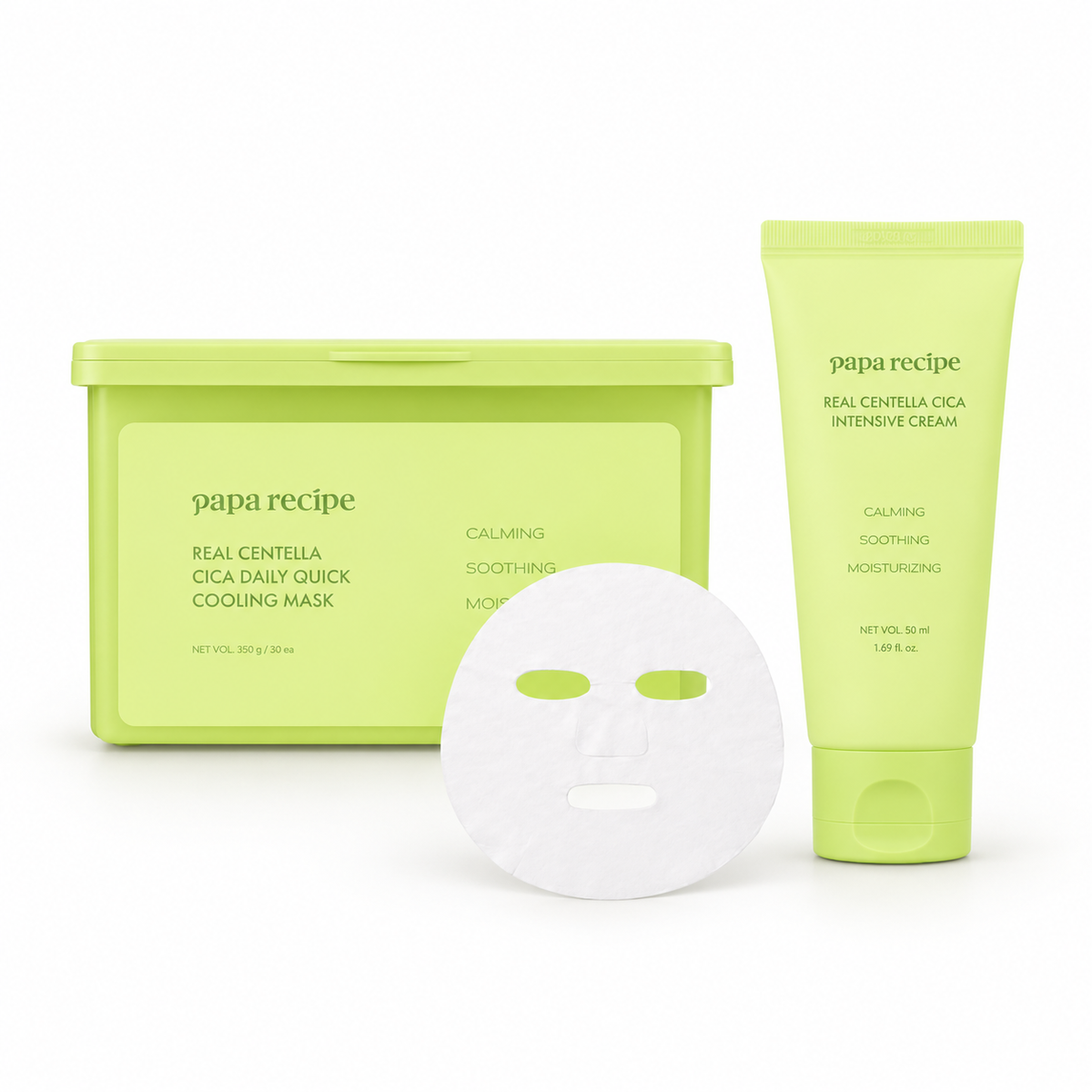 Papa Recipe Cica 30-Day Mask & Cream Duo (Real Centella Cica Daily Quick Cooling Mask 30 Sheets+Real Centella Cica Intensive Cream 50 ml)