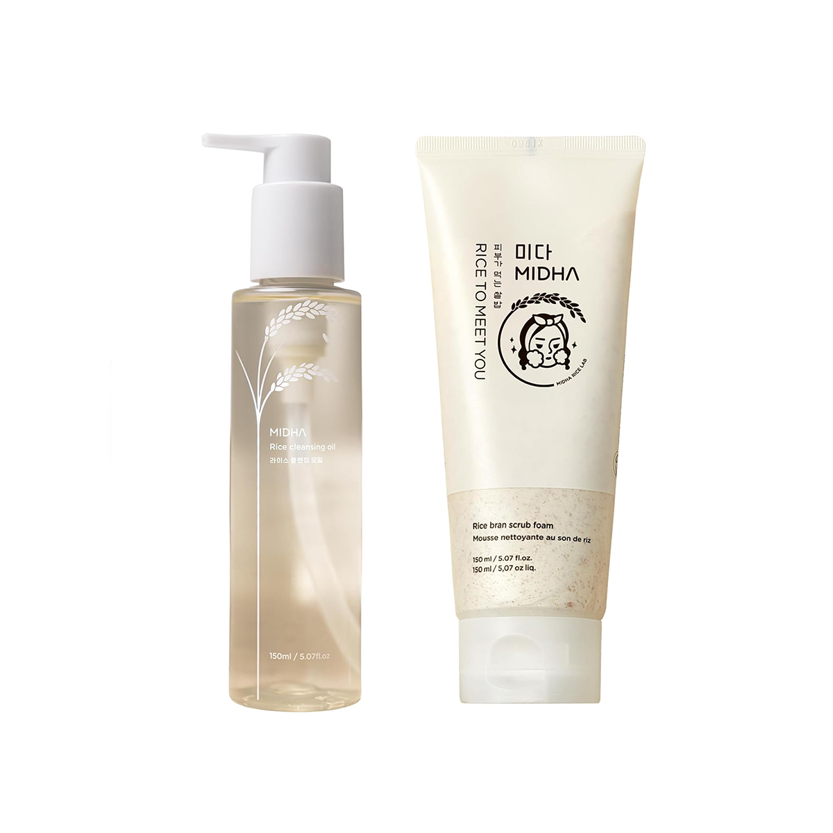 MIDHA Rice Cleansing SET (Rice Cleansing Oil 150ml + Rice Bran Scrub Foam 150ml)