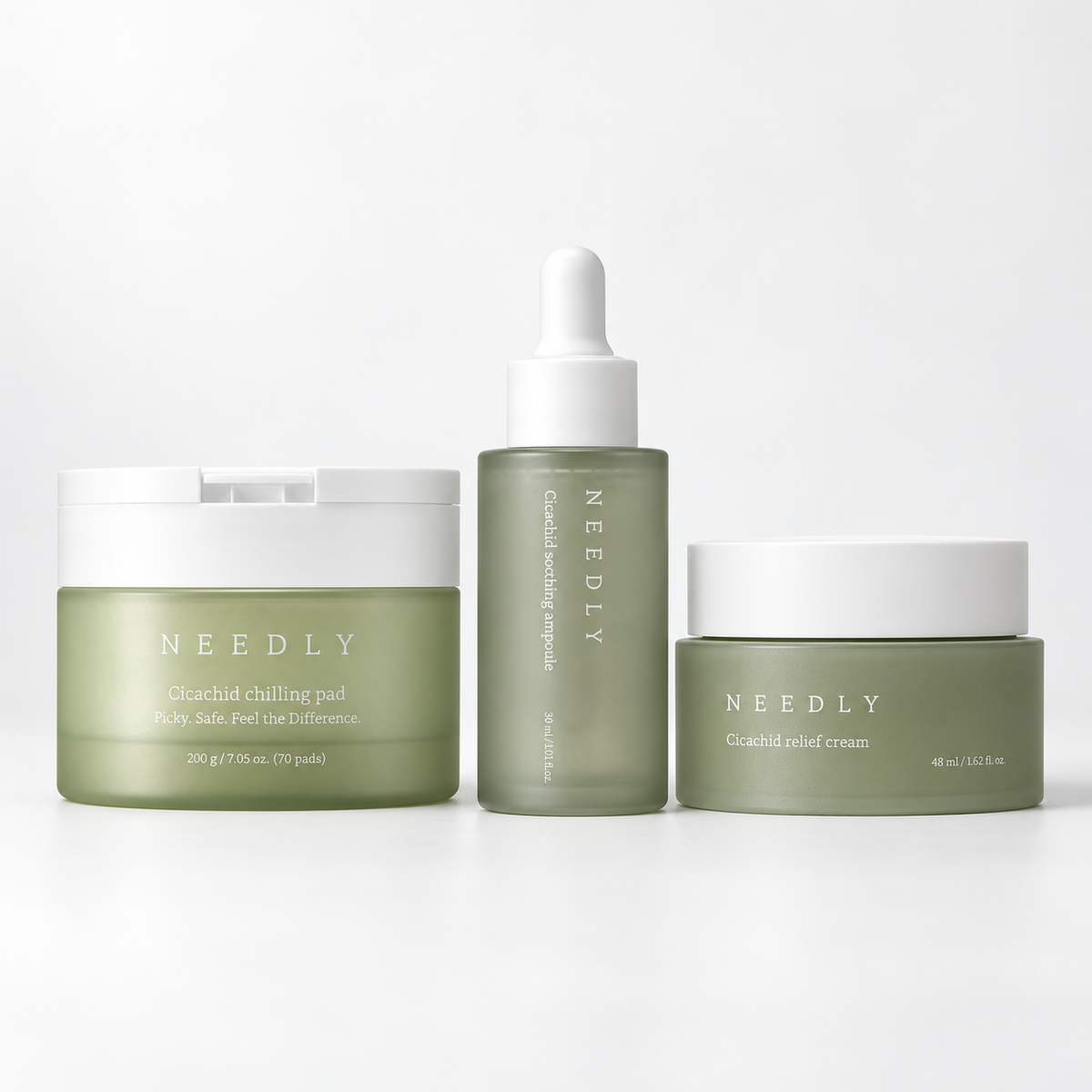 NEEDLY Cicachid Calm & Repair Trio (Cicachid Chilling Pad (70 Pads)+Cicachid Soothing Ampoule+Cicachid Relief Cream)