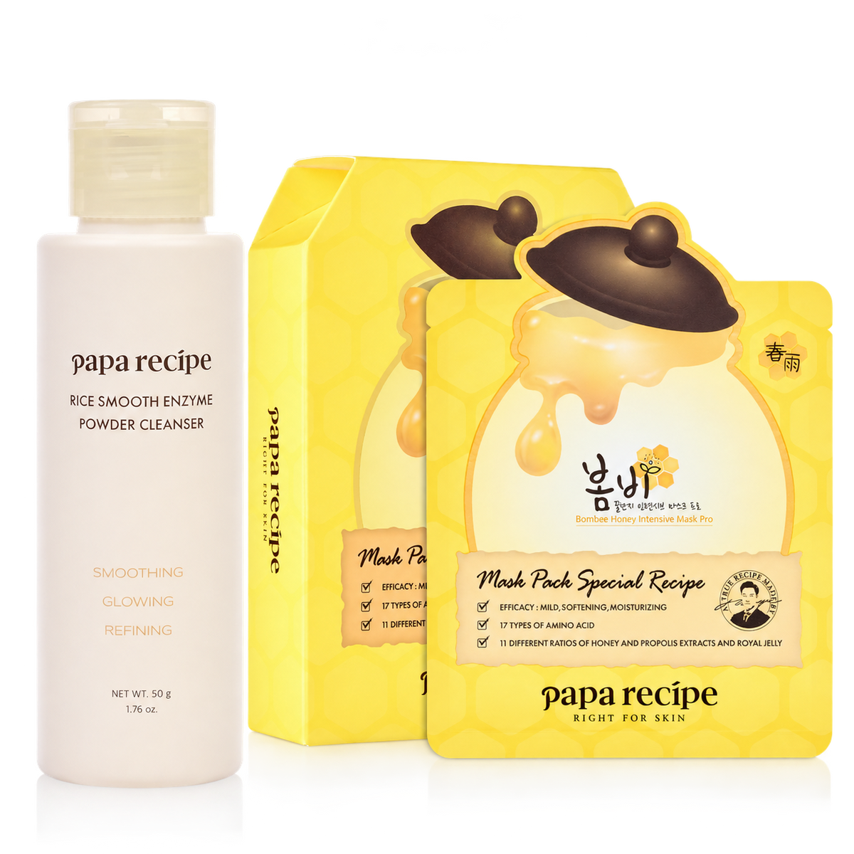 Papa Recipe Rice & Honey Cleansing Glow Duo (Rice Smooth Enzyme Powder Cleanser 50 g (Limited Edition)+Bombee Honey Intensive Mask Pack Pro 10 Sheets)