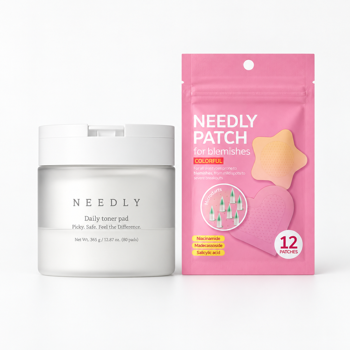NEEDLY Blemish Care Duo (Patch for Blemishes Colorful 12 Patches+Daily Toner Pad (80 Pads))
